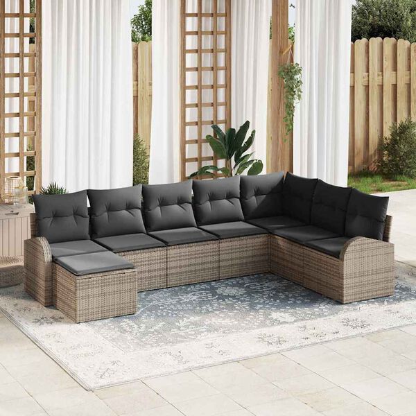 vidaXL Set de canapele pentru grădină cu pernă 8 pcs Gri Rattan poli