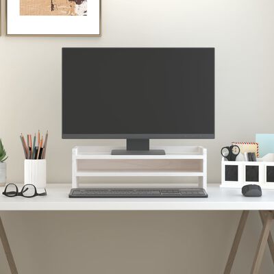 vidaXL Suport pentru monitor, alb, 50x27x16 cm, lemn masiv pin