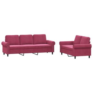 vidaXL Set canapele cu perne, 2 piese, roșu vin, catifea