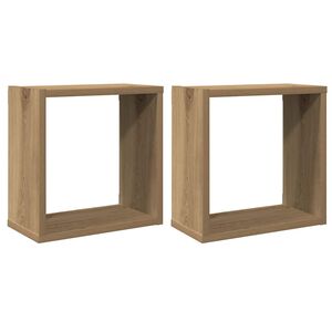 vidaXL Rafturi de perete cub 2 buc. stejar artizanal, 30x15x30 cm lemn