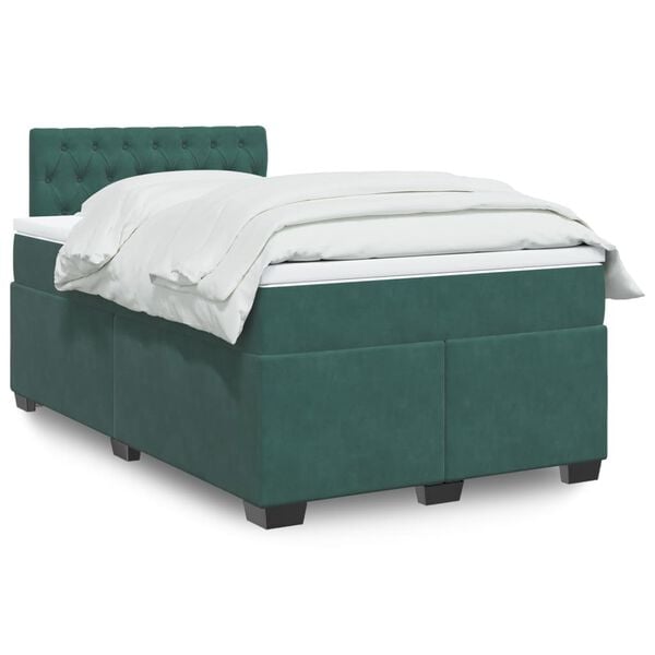 vidaXL Pat box spring cu saltea, verde &icirc;nchis, 120x190 cm, catifea
