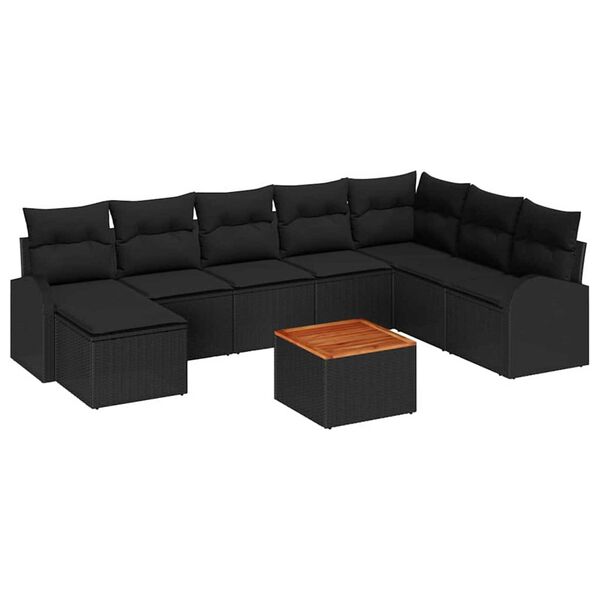 vidaXL Set de canapele pentru grădină 9 pcs Negru poliratan