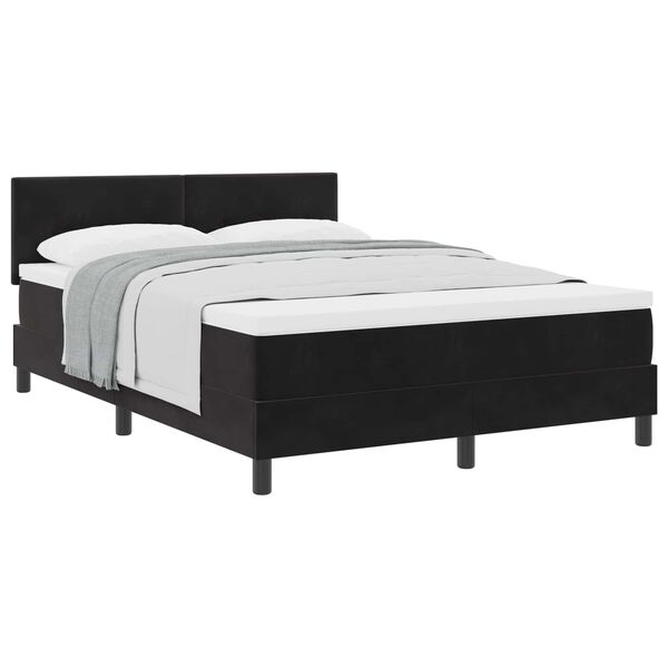 vidaXL Pat cu arcuri cu saltea cu headboard Negru 160 x 200 cm Catifea