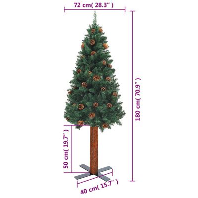 vidaXL Pom Crăciun artificial subțire lemn și conuri verde 180 cm PVC