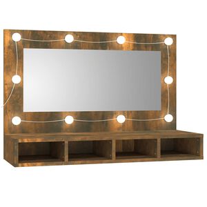 vidaXL Dulap cu oglindă și LED, stejar fumuriu, 90x31,5x62 cm