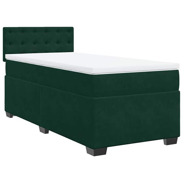 vidaXL Pat box spring cu saltea, verde &icirc;nchis, 90x200 cm, catifea