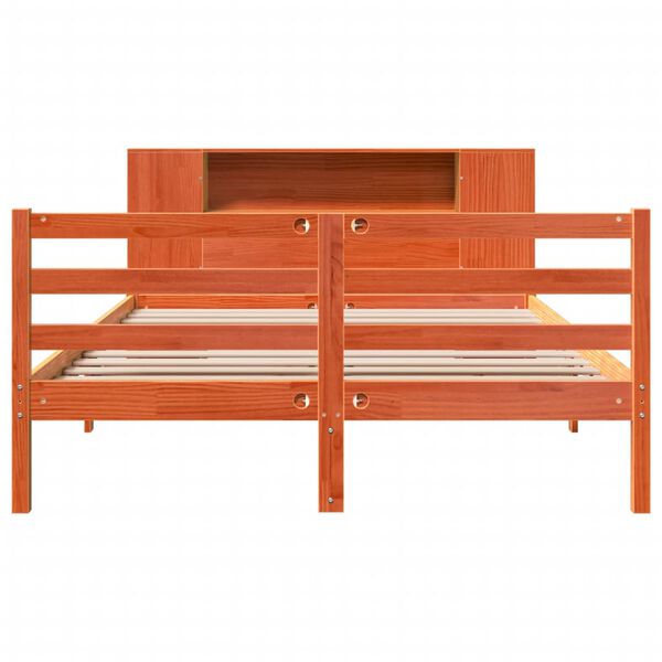 vidaXL Pat cu bibliotecă fără saltea maro 160x200 cm lemn masiv de pin