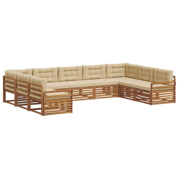 vidaXL Set de canapele de exterior cu pernă 9 pcs Natural și Bej