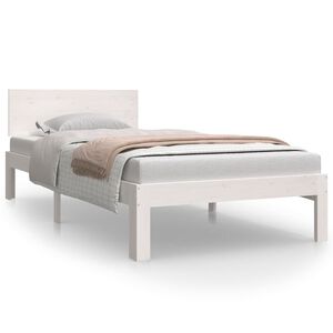 vidaXL Cadru de pat, alb, 90x200 cm, lemn masiv de pin