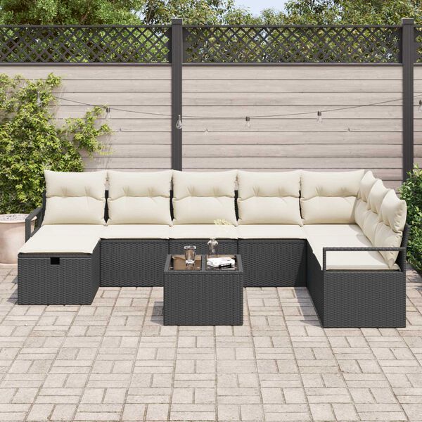 vidaXL Set de canapele pentru grădină 9 pcs Negru Rattan poli