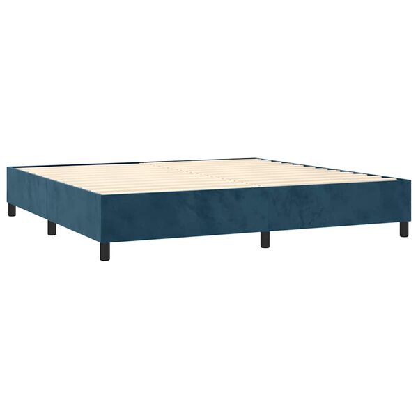 vidaXL Pat box spring cu saltea, albastru &icirc;nchis, 200x200 cm, catifea