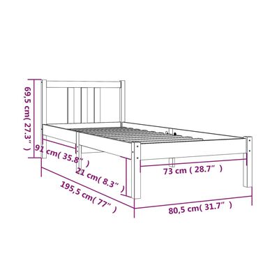vidaXL Cadru de pat mic single, gri, 75x190 cm, lemn masiv
