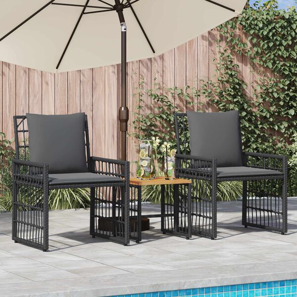vidaXL Set de Mobilier pentru Exterior 3 pcs Negru și Gri &icirc;nchis