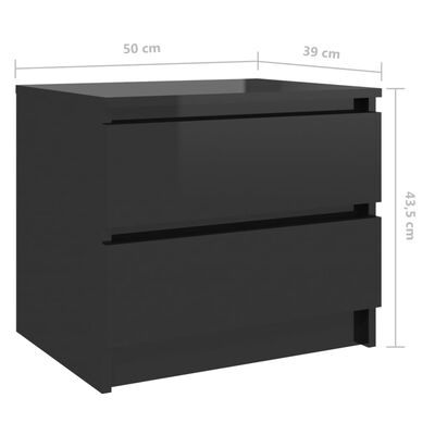 vidaXL Noptieră, negru extralucios, 50x39x43,5 cm, PAL