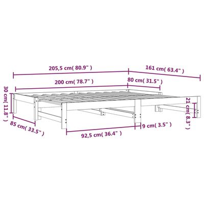 vidaXL Pat de zi extensibil, 2x(80x200) cm, lemn masiv de pin