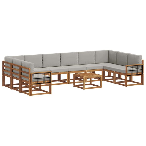vidaXL Set de canapele de exterior 11 pcs Gri natural și deschis