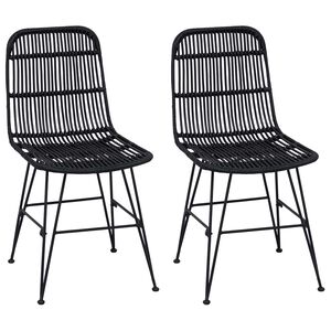 vidaXL Scaun de dining 2 buc. Rattan și oțel Negru 41 x 55 x 85 cm