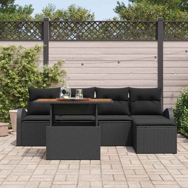 vidaXL Set de canapele pentru grădină cu pernă 6 pcs Negru