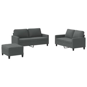 vidaXL Set de canapele cu perne, 3 piese, gri &icirc;nchis, textil