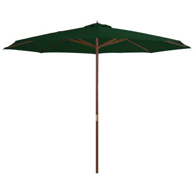 vidaXL Umbrelă de soare de exterior, stâlp din lemn, verde, 350 cm