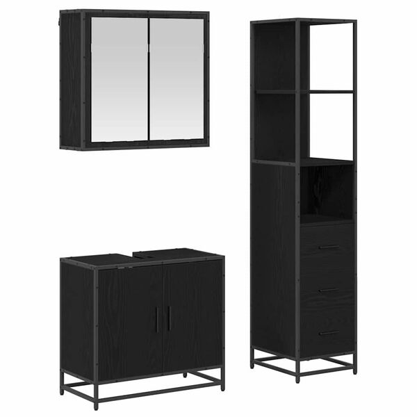 vidaXL Set de mobilier pentru baie 3 pcs Stejar Negru Lemn compozit