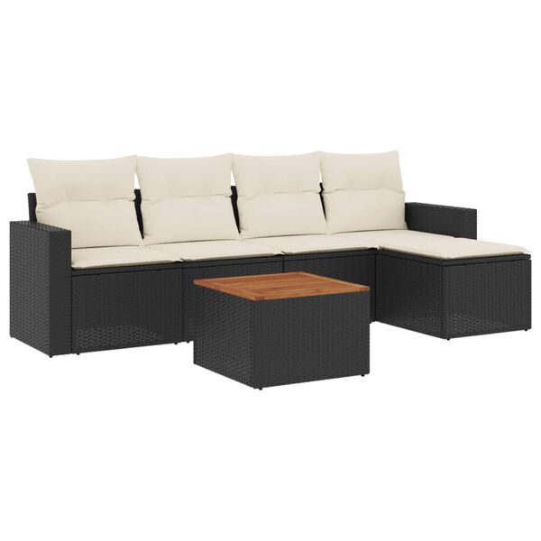vidaXL Set mobilier de grădină cu perne, 6 piese, negru, poliratan