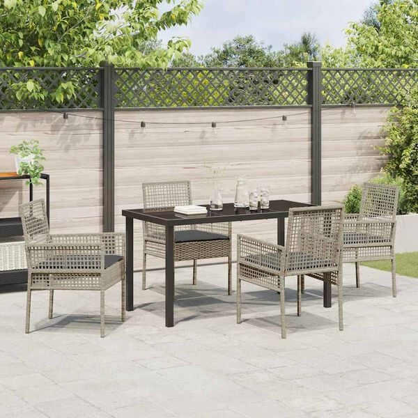 vidaXL Set de masă pentru grădină cu pernă 5 pcs Gri deschis poliratan