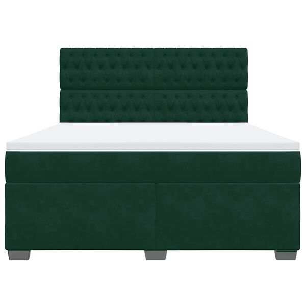 vidaXL Pat box spring cu saltea, verde &icirc;nchis, 180x200 cm, catifea