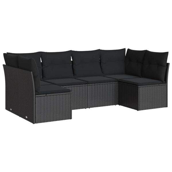 vidaXL Set mobilier de grădină cu perne, 6 piese, negru, poliratan