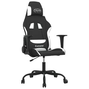 vidaXL Scaun de gaming cu masaj, negru și alb, material textil