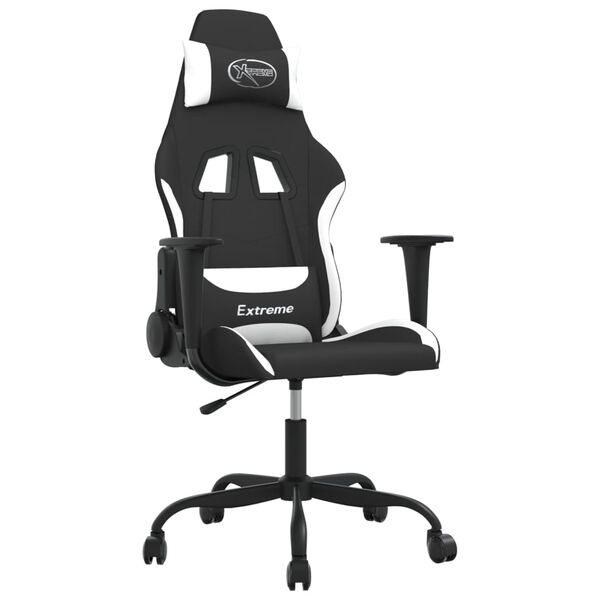vidaXL Scaun de gaming cu masaj, negru și alb, material textil