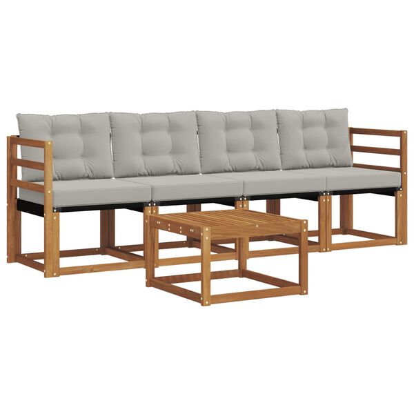 vidaXL Set de canapele de exterior 5 pcs Gri natural și deschis