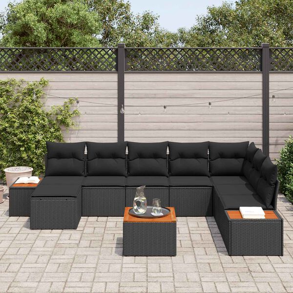 vidaXL Set de canapele pentru grădină cu pernă 9 pcs Negru Poliratan
