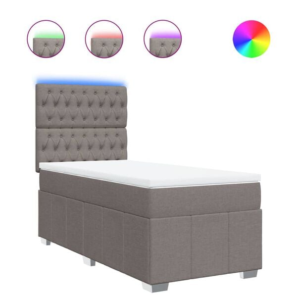 vidaXL Pat box spring cu saltea, gri taupe, 90x200 cm, textil