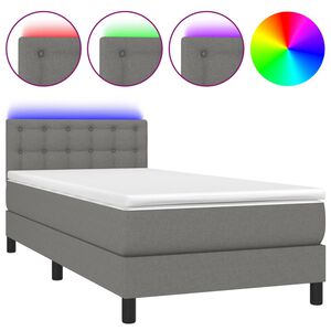 vidaXL Pat cu arcuri, saltea și LED, gri &icirc;nchis, 80x200 cm, textil