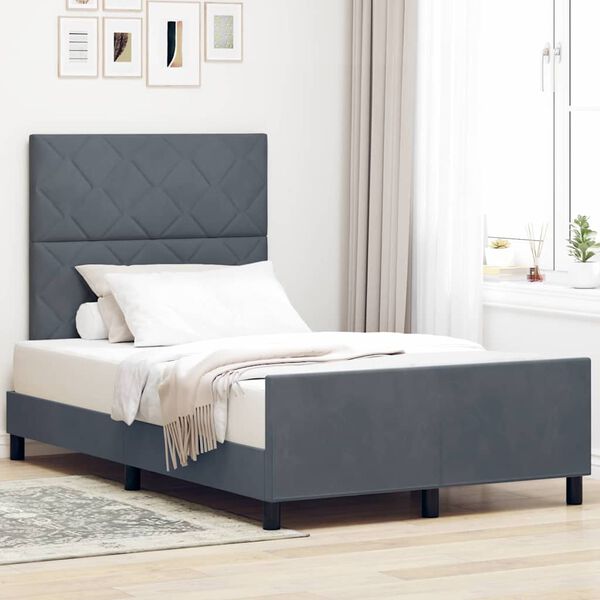 vidaXL Pat cu arcuri cu headboard Gri &icirc;nchis 120 x 190 cm Catifea