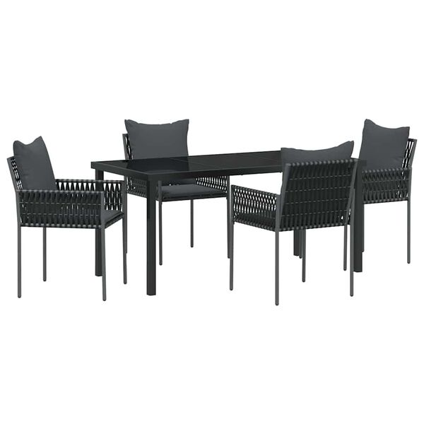 vidaXL Set de masă pentru grădină 5 pcs Negru și Gri Ratan PE