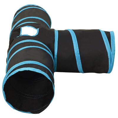 vidaXL Tunel pentru pisici 3 căi, negru și albastru, 90 cm, poliester