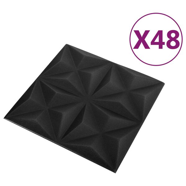vidaXL Panouri de perete 48 pcs Origami Negru 50 x 50 cm Spumă XPS
