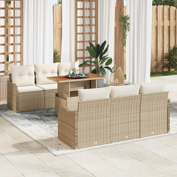 vidaXL Set de canapele pentru grădină 7 pcs Bej Rattan poli