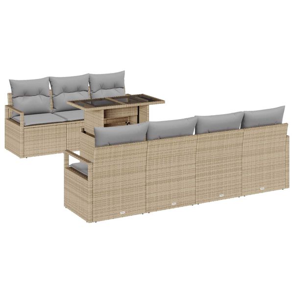 vidaXL Set de canapele pentru grădină cu pernă 8 pcs Bej Rattan poli