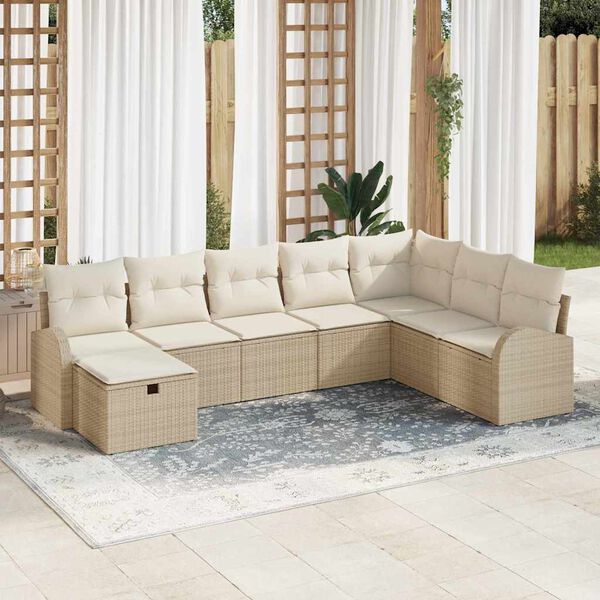 vidaXL Set de canapele pentru grădină cu pernă 8 pcs Bej Rattan poli