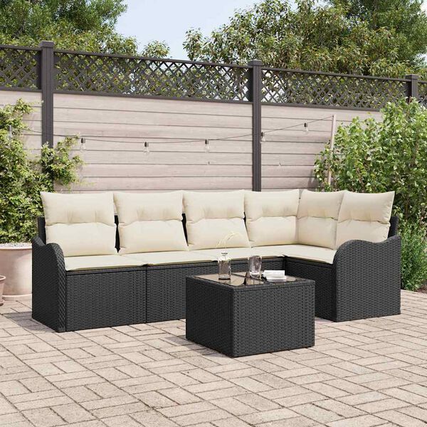 vidaXL Set de canapele pentru grădină cu pernă 6 pcs Negru Rattan poli