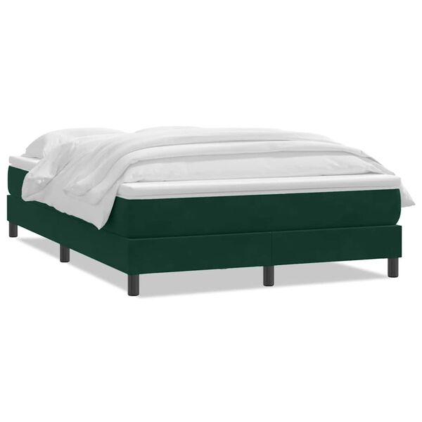 vidaXL Pat box spring cu saltea, verde &icirc;nchis, 160x220 cm, catifea