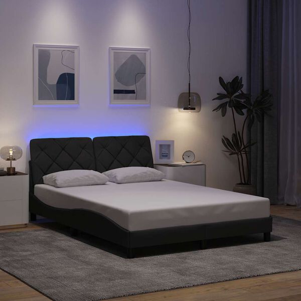 vidaXL Cadru de pat cu LED fără saltea Gri &icirc;nchis 140x190 cm Material