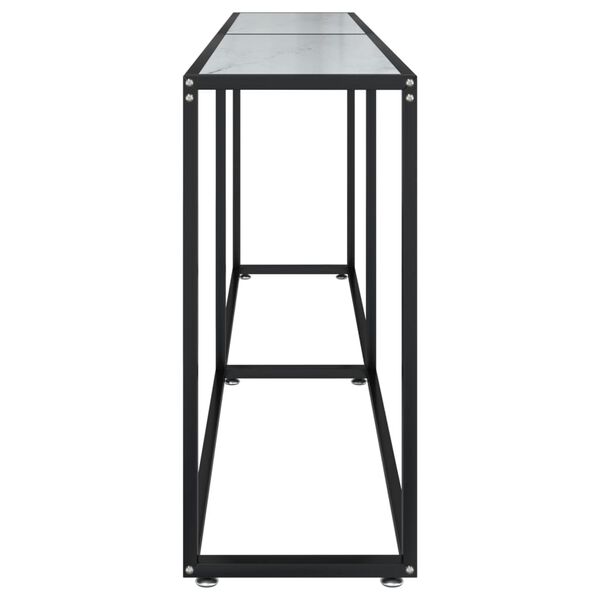 vidaXL Masă consolă, alb marmură, 200x35x75,5 cm, sticlă securizată