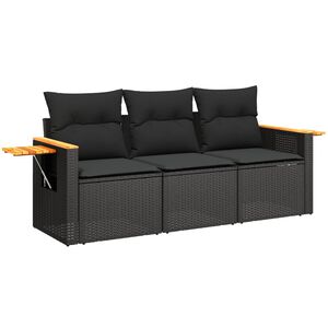 vidaXL Set mobilier de grădină cu perne, 3 piese, negru, poliratan