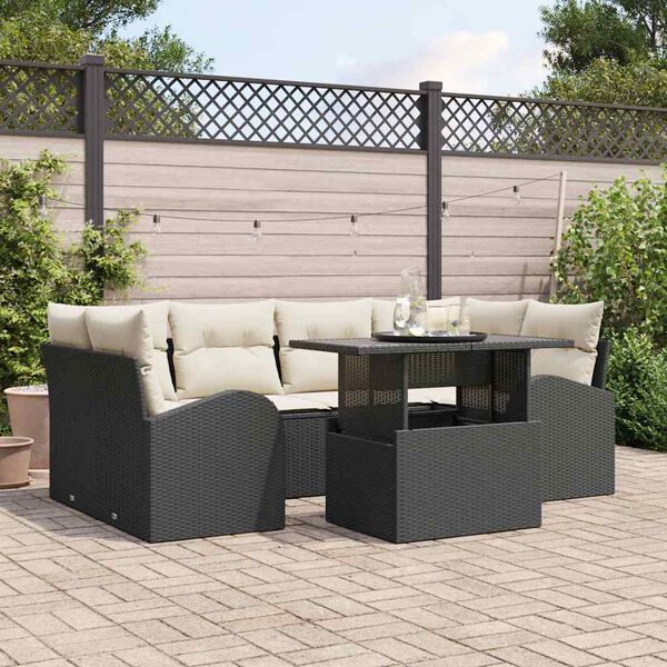 vidaXL Set de canapele pentru grădină cu pernă 7 pcs Negru Poli Rattan