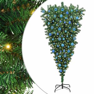 vidaXL Brad de Crăciun artificial pre-luminat cu design inversat și set de globuri