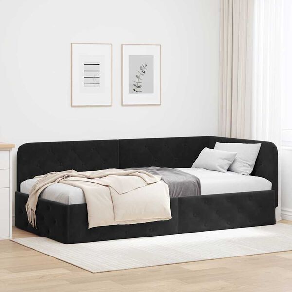 vidaXL Cadru de pat colțar cu headboard Negru 90 x 190 cm Catifea